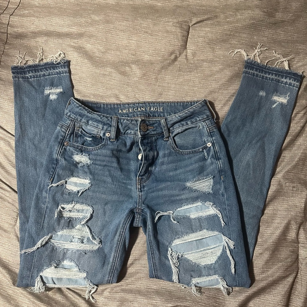 American Eagle Outfitters Women's Ripped Blue Skinny Jeans